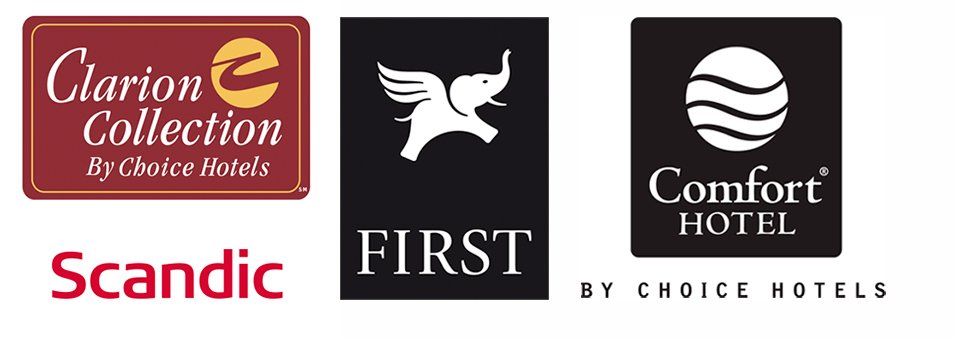 Choice hotels och first hotels logotyper